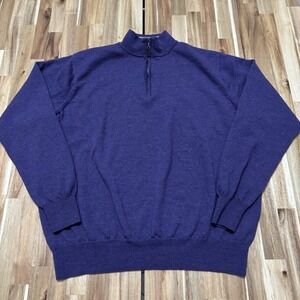 Peter Millar Pullover Mens XL Purple 1/4 Zip 100% Merino Wool Golf Sweater